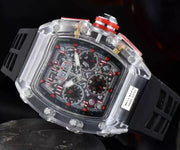 Transparent Six-hand Running Second Rotating Chassis Quartz Watch