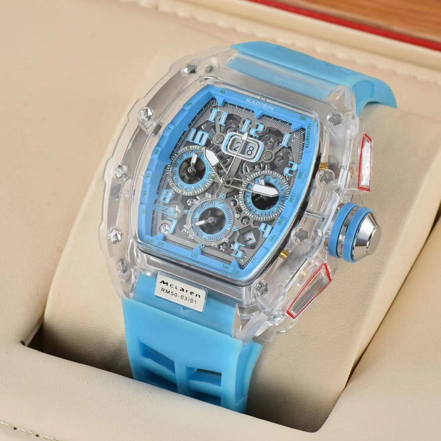 Transparent Six-hand Running Second Rotating Chassis Quartz Watch