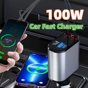 Metal Car Charger 100W Super Fast Charging Car USB And TYPE-C Adapter.