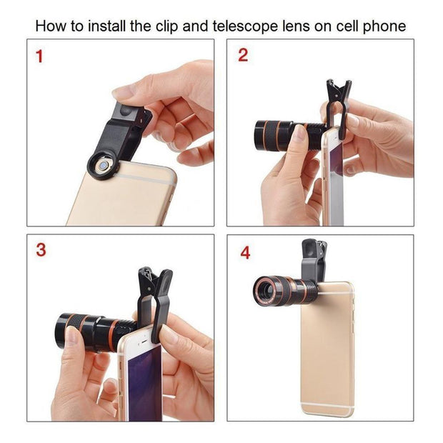 HD 8X Clip On Optical Zoom Telescope Camera Lens For Universal Mobiles