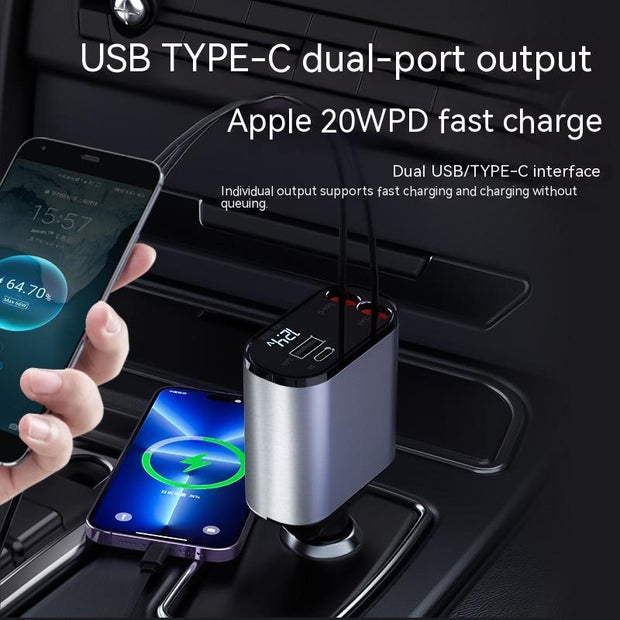 Metal Car Charger 100W Super Fast Charging Car USB And TYPE-C Adapter.