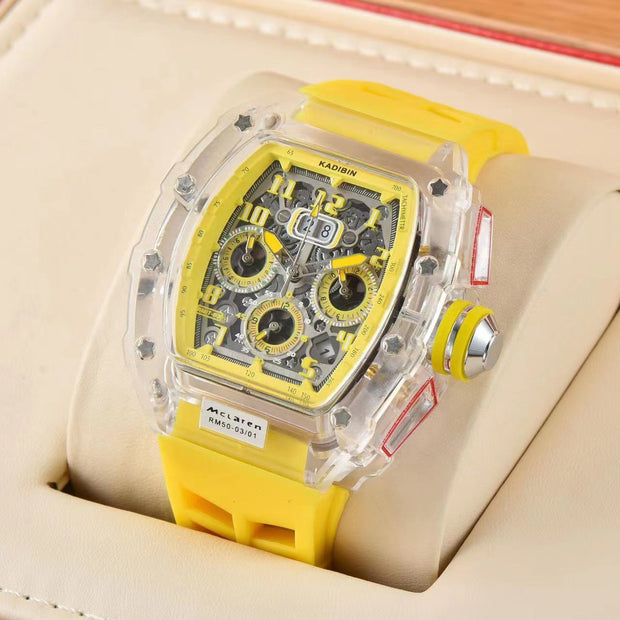 Transparent Six-hand Running Second Rotating Chassis Quartz Watch